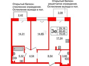 Квартира в ЖК «Империал Клаб», 2 комнатная, 68.4 м², 3 этаж