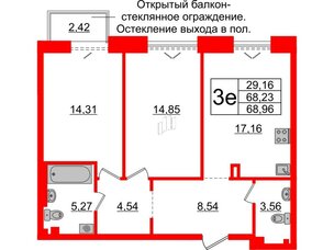 Квартира в ЖК «Империал Клаб», 2 комнатная, 68.23 м², 4 этаж