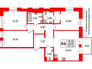 Квартира в ЖК «Империал Клаб», 3 комнатная, 99.66 м², 6 этаж