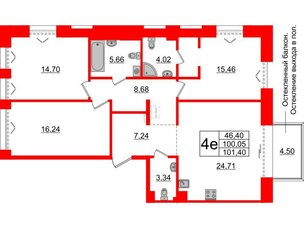 Квартира в ЖК «Империал Клаб», 3 комнатная, 100.05 м², 5 этаж