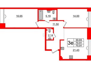 Квартира в ЖК Imperial Club, 2 комнатная, 70.91 м², 4 этаж