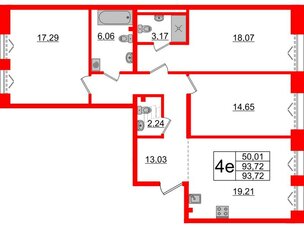 Квартира в ЖК Imperial Club, 3 комнатная, 93.72 м², 3 этаж