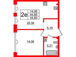 Квартира в ЖК Imperial Club, 1 комнатная, 44.85 м², 2 этаж