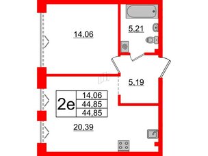 Квартира в ЖК Imperial Club, 1 комнатная, 44.85 м², 2 этаж