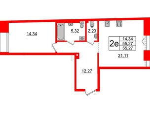 Квартира в ЖК 'Imperial Club', 1 комнатная, 55.27 м², 2 этаж