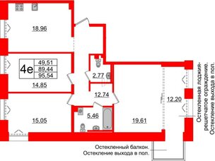 Квартира в ЖК 'Imperial Club', 3 комнатная, 89.44 м², 2 этаж