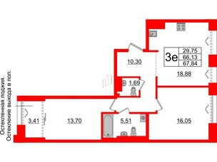 Квартира в ЖК 'Imperial Club', 2 комнатная, 66.13 м², 7 этаж
