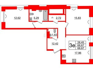 Квартира в ЖК 'Imperial Club', 2 комнатная, 68.67 м², 6 этаж