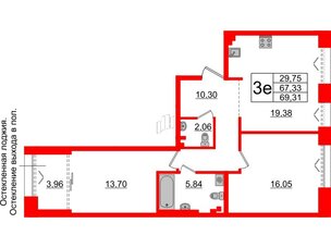 Квартира в ЖК 'Imperial Club', 2 комнатная, 67.33 м², 3 этаж
