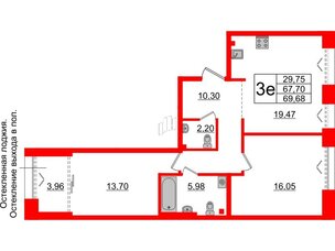 Квартира в ЖК 'Imperial Club', 2 комнатная, 67.7 м², 2 этаж
