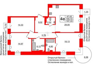 Квартира в ЖК 'Imperial Club', 3 комнатная, 104.72 м², 6 этаж
