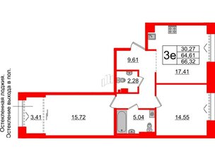 Квартира в ЖК «Империал Клаб», 2 комнатная, 64.61 м², 5 этаж