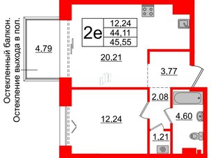 Квартира в ЖК «Империал Клаб», 1 комнатная, 44.11 м², 6 этаж