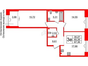 Квартира в ЖК «Империал Клаб», 2 комнатная, 65.38 м², 2 этаж