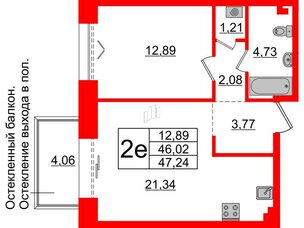 Квартира в ЖК «Империал Клаб», 1 комнатная, 46.02 м², 3 этаж