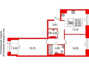 Квартира в ЖК «Империал Клаб», 2 комнатная, 63.96 м², 7 этаж