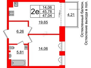 Квартира в ЖК «Империал Клаб», 1 комнатная, 45.78 м², 5 этаж