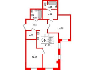 Апартаменты в ЖК ZOOM Черная речка, 2 комнатные, 70.92 м², 4 этаж