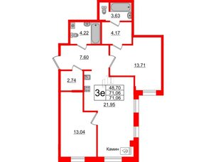 Апартаменты в ЖК ZOOM Черная речка, 2 комнатные, 71.06 м², 13 этаж