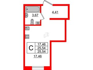 Апартаменты в ЖК ZOOM Черная речка, студия, 25.54 м², 11 этаж