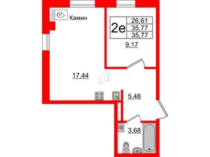 Апартаменты в ЖК ZOOM Черная речка, 1 комнатные, 35.77 м², 13 этаж