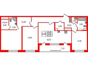 Квартира в ЖК «Сенат в Московском», 3 комнатная, 93.68 м², 12 этаж