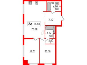 Квартира в ЖК Шкиперский, 19, 2 комнатная, 65.5 м², 9 этаж