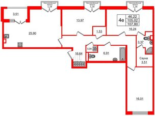 Квартира в ЖК 'Дворцовый фасад', 3 комнатная, 105.02 м², 2 этаж