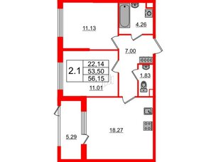 Квартира в ЖК Дворцовый фасад, 2 комнатная, 53.5 м², 1 этаж