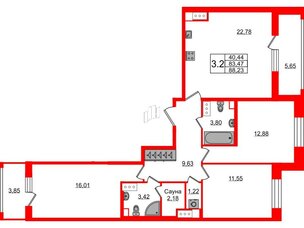 Квартира в ЖК 'Pulse Premier', 3 комнатная, 83.47 м², 6 этаж