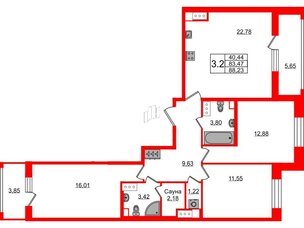 Квартира в ЖК 'Pulse Premier', 3 комнатная, 83.47 м², 12 этаж