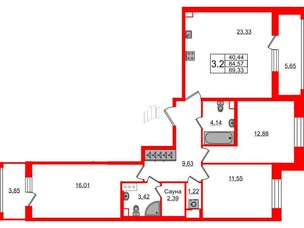 Квартира в ЖК 'Pulse Premier', 3 комнатная, 84.57 м², 2 этаж
