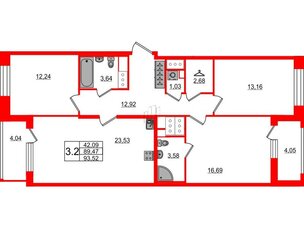 Квартира в ЖК 'Pulse Premier', 3 комнатная, 89.47 м², 16 этаж