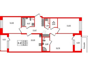Квартира в ЖК 'Pulse Premier', 3 комнатная, 91.24 м², 1 этаж