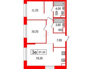 Квартира в ЖК Аэронавт, 2 комнатная, 57.2 м², 2 этаж