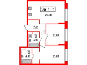 Квартира в ЖК Аэронавт, 2 комнатная, 61.1 м², 12 этаж