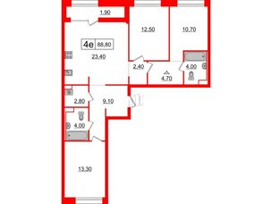 Квартира в ЖК Аэронавт, 3 комнатная, 88.8 м², 6 этаж