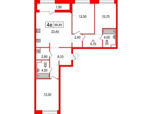 Квартира в ЖК Аэронавт, 3 комнатная, 88.8 м², 10 этаж