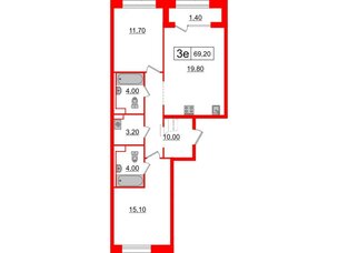 Квартира в ЖК Аэронавт, 2 комнатная, 69.2 м², 11 этаж