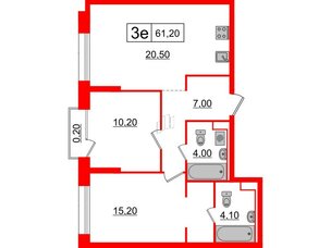 Квартира в ЖК Аэронавт, 2 комнатная, 61.3 м², 5 этаж