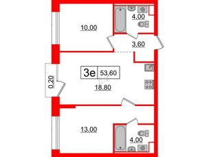 Квартира в ЖК Аэронавт, 2 комнатная, 53.6 м², 7 этаж