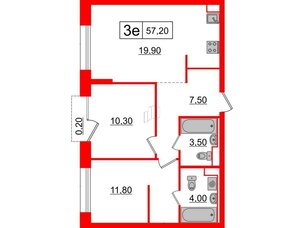 Квартира в ЖК Аэронавт, 2 комнатная, 57.2 м², 5 этаж