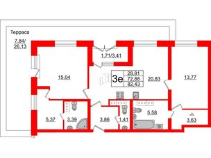 Квартира в ЖК БелАРТ, 2 комнатная, 82.43 м², 21 этаж