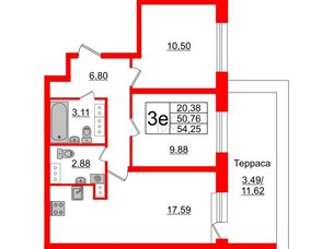 Квартира в ЖК БелАРТ, 2 комнатная, 54.25 м², 17 этаж
