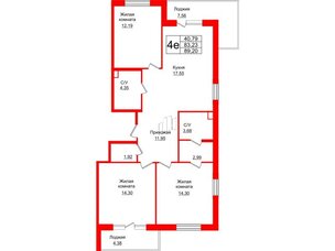 Квартира в ЖК Энфилд, 3 комнатная, 89.2 м², 2 этаж