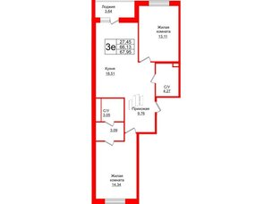 Квартира в ЖК Энфилд, 2 комнатная, 67.95 м², 8 этаж