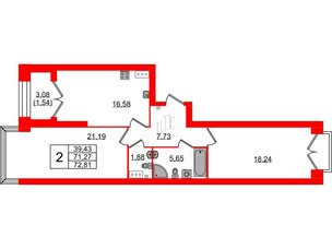 Квартира в ЖК Наука, 2 комнатная, 72.81 м², 8 этаж