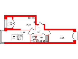 Квартира в ЖК Наука, 2 комнатная, 72.81 м², 13 этаж