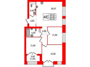 Квартира в ЖК Наука, 3 комнатная, 85.4 м², 9 этаж