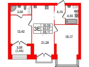 Квартира в ЖК Наука, 2 комнатная, 65.11 м², 8 этаж